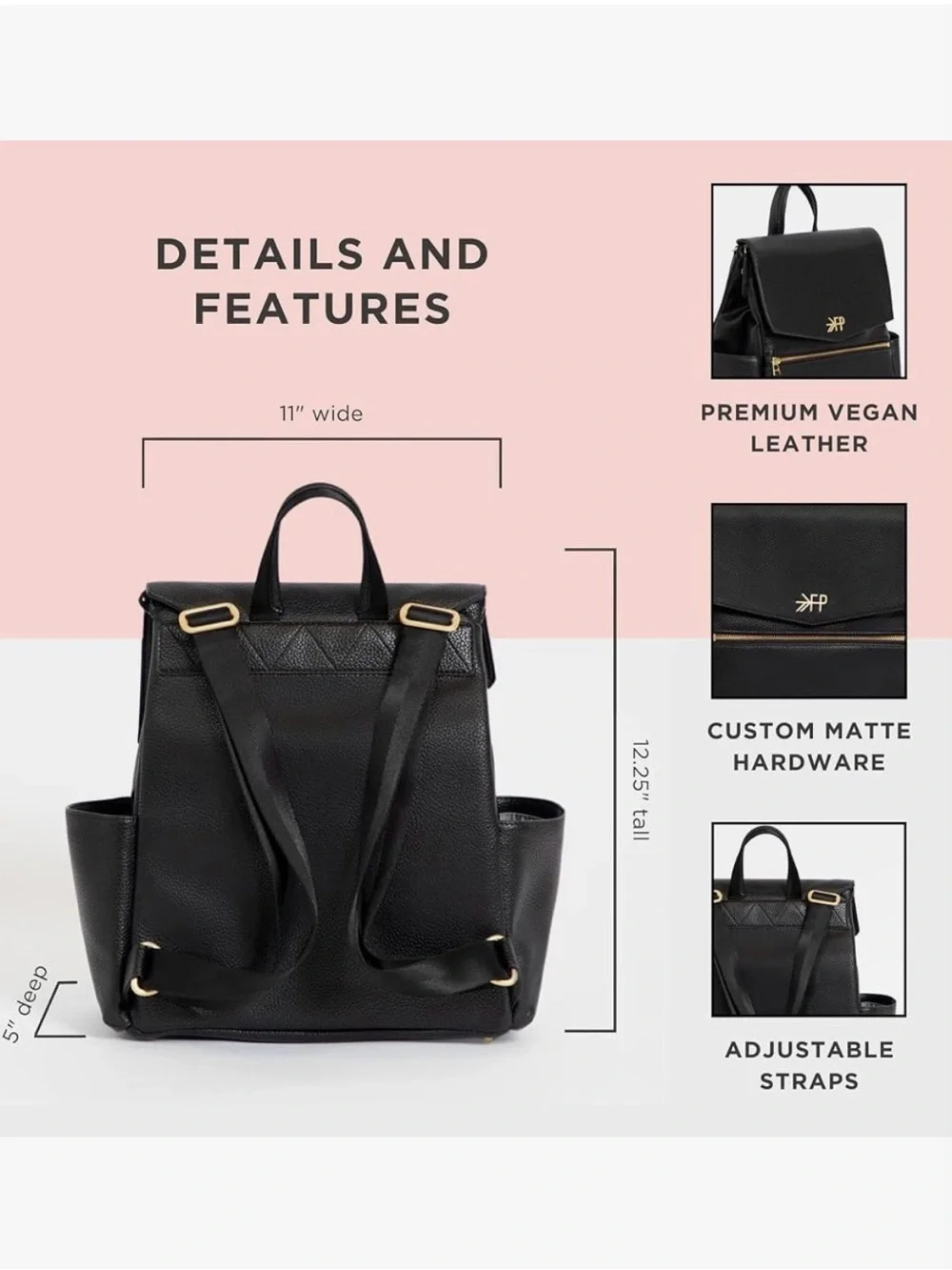 Freshly Picked Diaper Bag Vegan Leather, Ebony